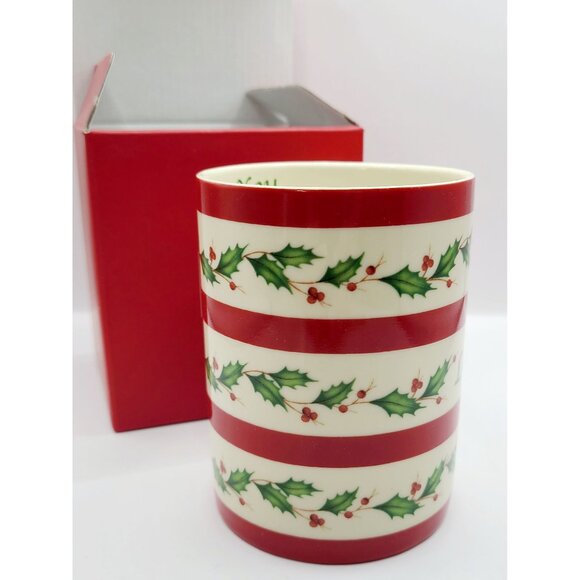 Lenox Wishing You Love Holiday Mug Cup Holly Berry Red Stripe Holiday Wishes - Picture 4 of 10